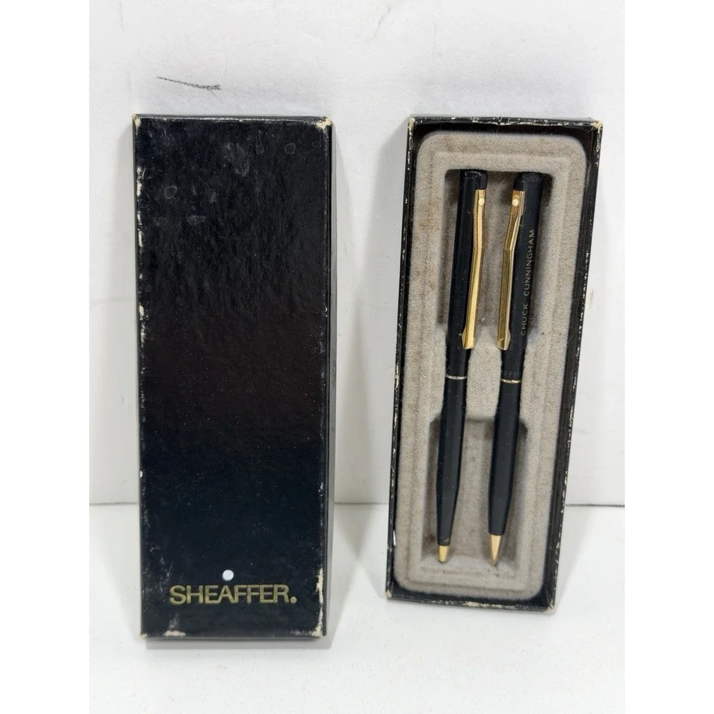 Sheaffer Vintage Snorkel Fountain Pen & Pencil Set Black NOT Working W/ Name Emb